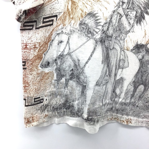 VINTAGE Single Stitch 80s All Over Native American Print Cropped Top - Picture 8 of 13